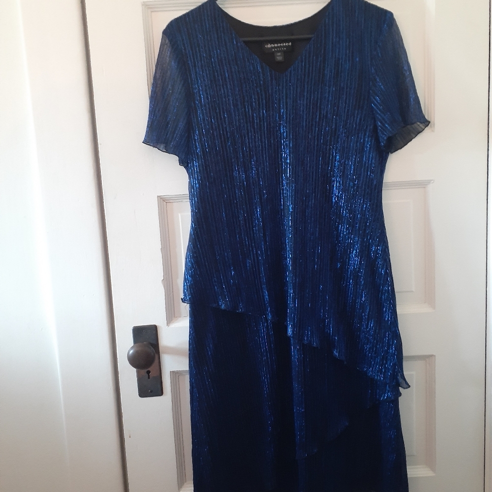 Formal sparkly blue dress, size 14p, connected petite